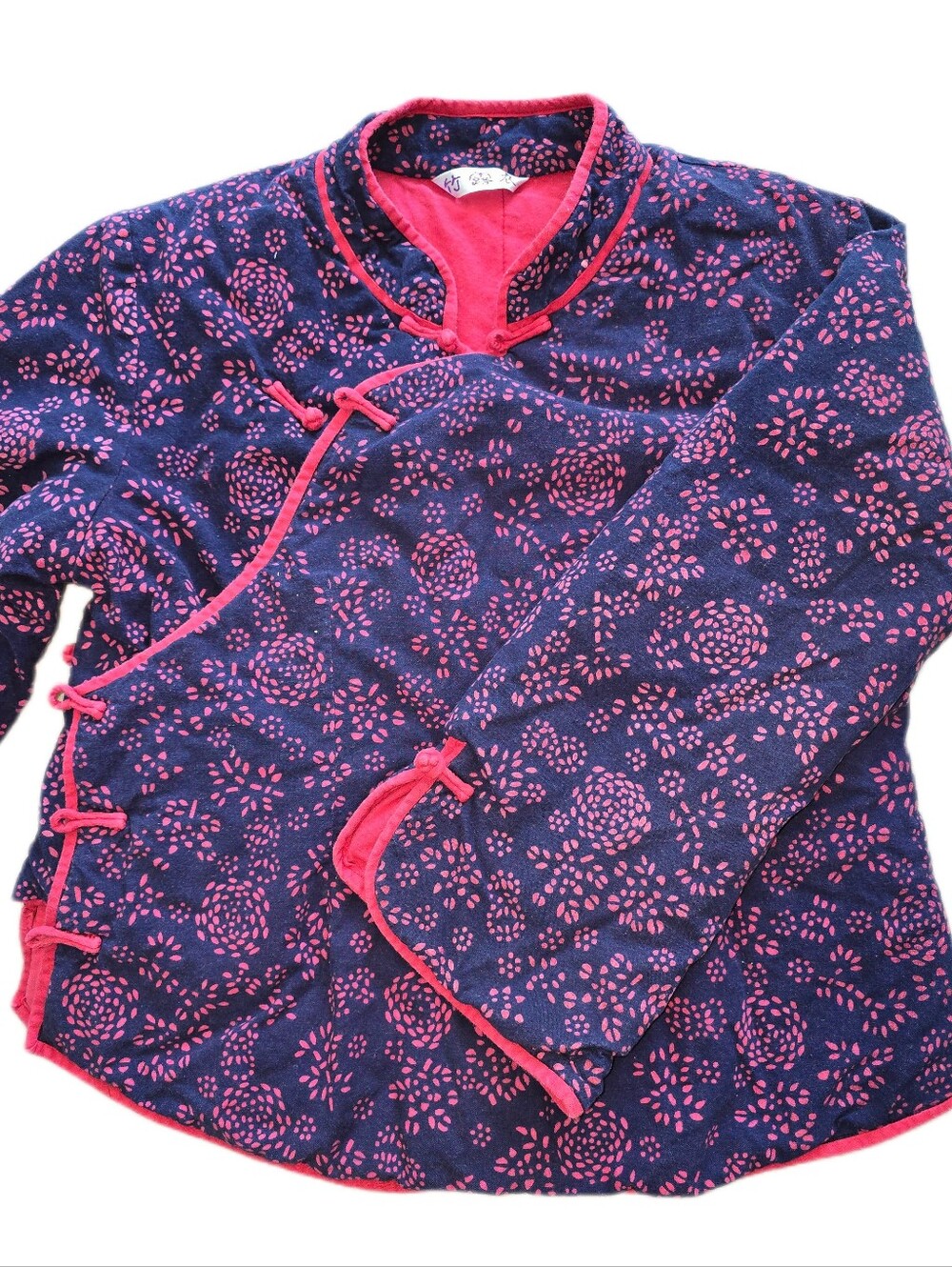 Authentic Floral Quilted Cotton Mandarin Jacket with Buttons